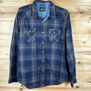 Los Angeles Third & Army Blue Plaid Pearl Snap Shirt, Blue, Size XL